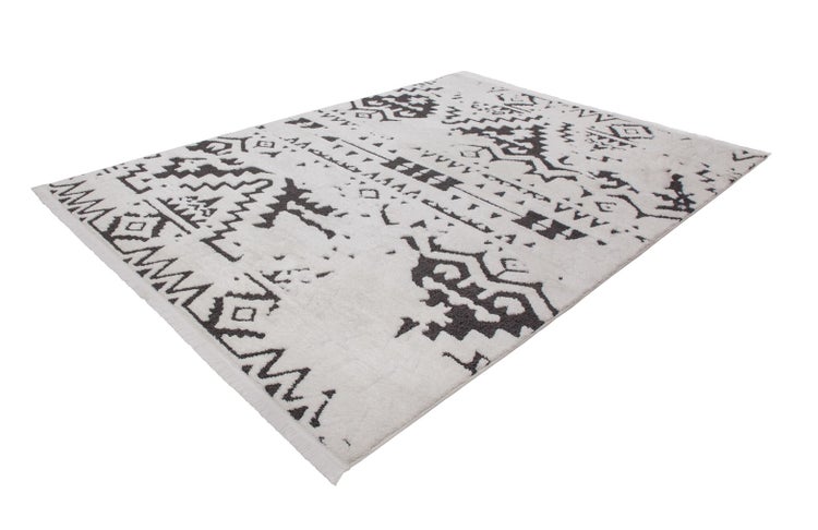 Kurzflor Teppich Kylian Weiß / Schwarz Ethno-Design 120 x 170 cm