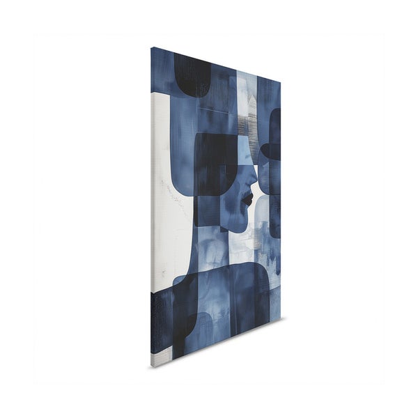 Abstraktes Wandbild mit geometrischen Formen und Frauenprofil