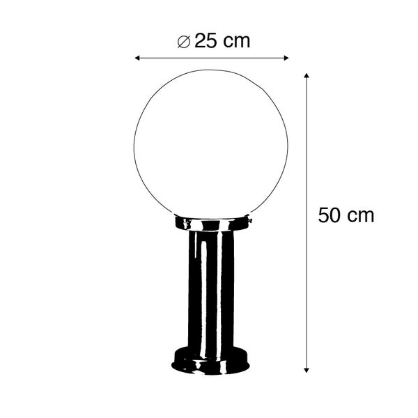 Außenlampe Stahl Edelstahl 50 cm - Sfera mit Erdungsstift und Kabelmuffe