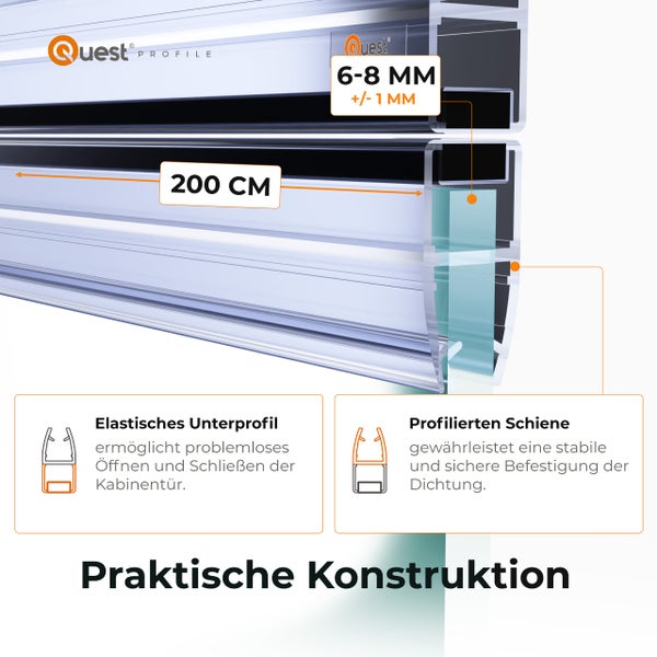Quest Profile Dichtungsprofil mit den Maßen 200 cm Länge und 6 bis 8 Millimeter Breite