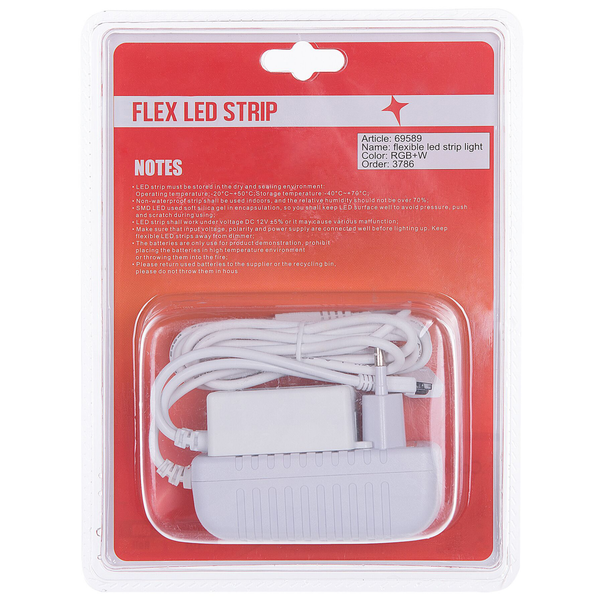 Flexibler LED-Streifen RGB plus Weiß mit Netzteil in Blisterverpackung.