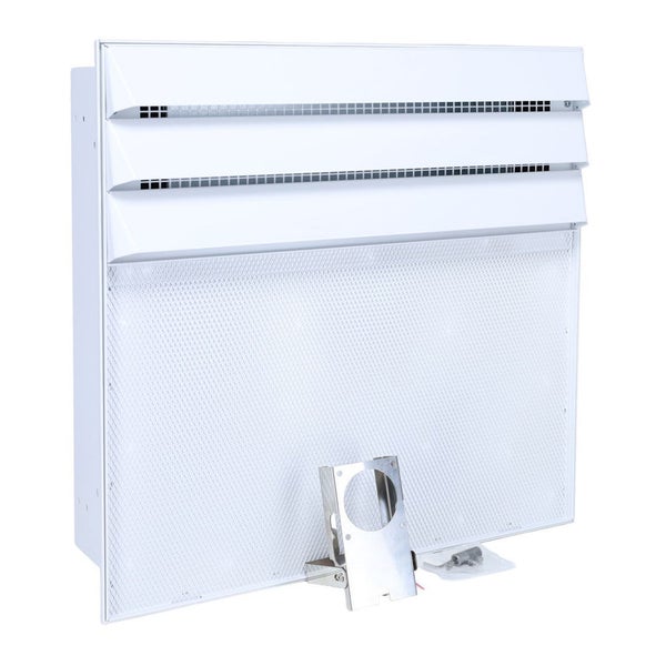 Flacher Wandheizkörper mit Lüftungsschlitzen und perforierter Metallfront für eine effiziente Raumheizung.