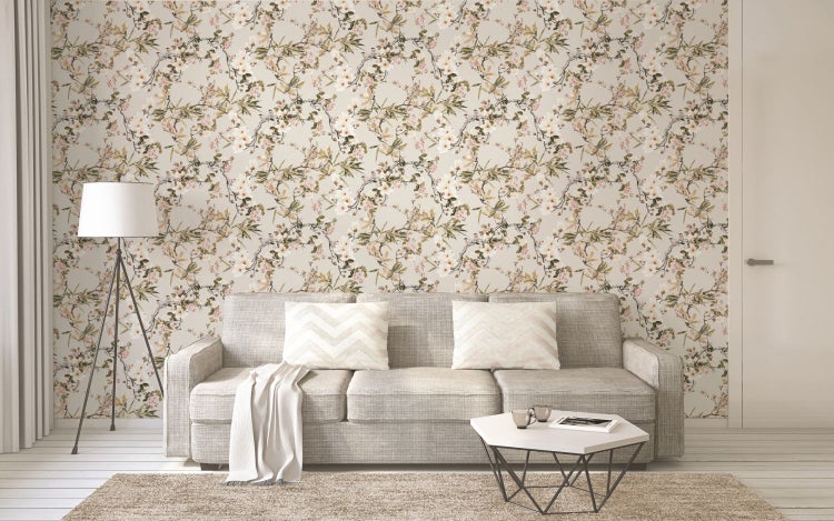 Michalsky Living Tapete Blumenmuster Beige, Grün, Grau und Rosa - 53 cm x 10.05 m - AS-364982