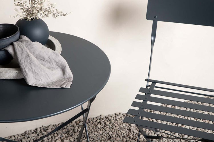 Marseille Gartenset Tisch, 2 Stühle dunkel grau. 60 X 60 X 71 cm