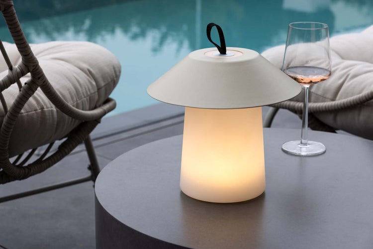 Rubu Tischleuchte LED für den Außenbereich beige. 24 X 24 X 26 cm