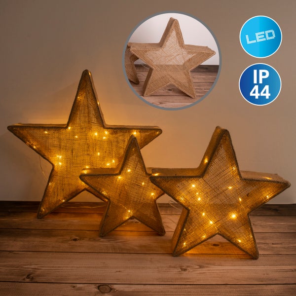 Dekorative LED Sterne aus Jute, Schutzart IP44