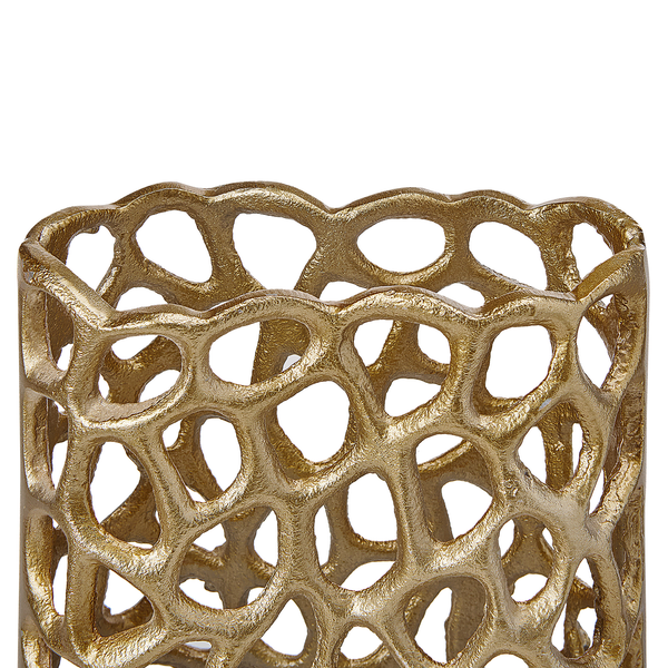 Dekorative goldfarbene Vase mit Lochmuster