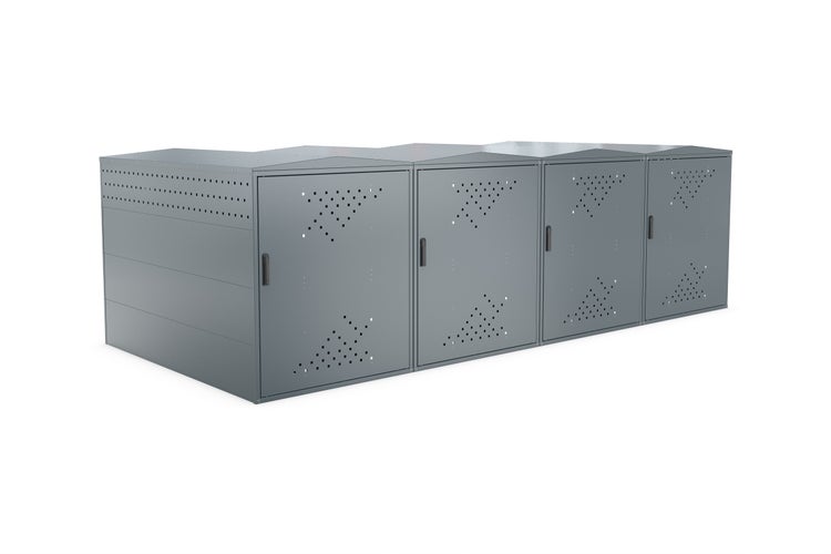 Fahrradgarage aus Metall mit mehreren abschließbaren Fächern