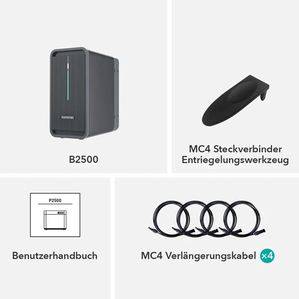 Marstek B2500 Speicher 2240Wh für Balkonkraftwerke, LiFePO4 Akku 6000 Ladezyklen, Erweiterbar, Einfache Installation, IP65 wasserdicht & staubfest