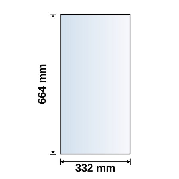 Rechteckiges Produkt mit den Maßen 664 Millimeter Höhe und 332 Millimeter Breite.