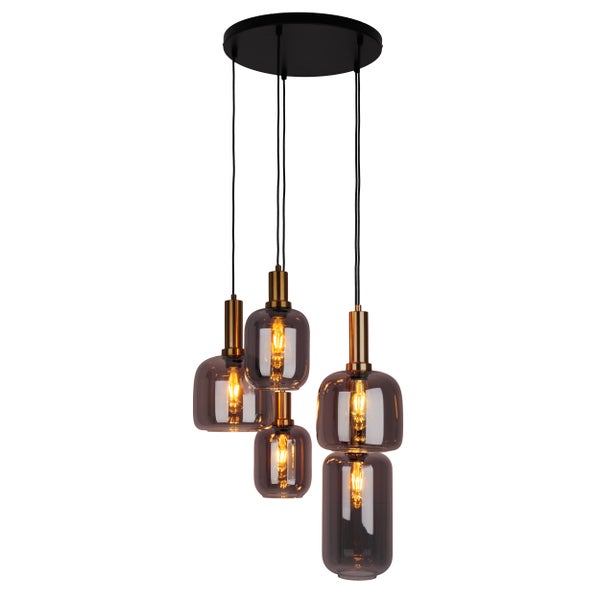 Pendelleuchte mit vier Lampen und Glaslampenschirmen