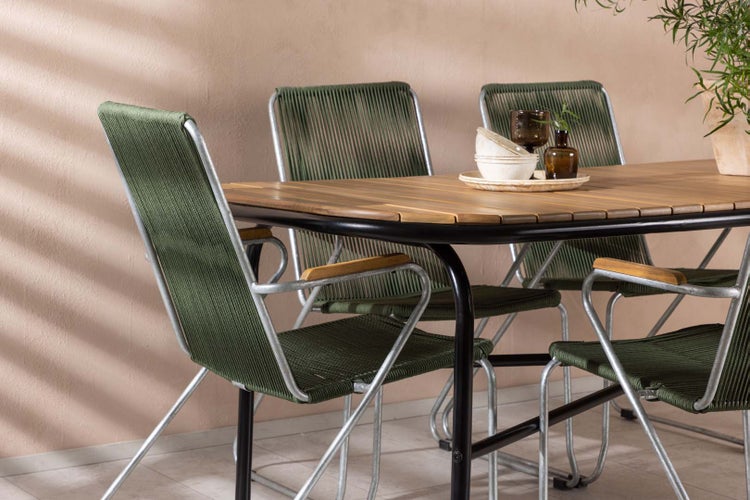 Holmbeck Gartenset Tisch 90x200cm natur, 6 Stühle Bois grün. 90 X 200 X 75 cm