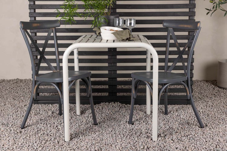 Borneo Gartenset Tisch, 2 Stühle  beige,dunkel grau. 70 X 70 X 75 cm