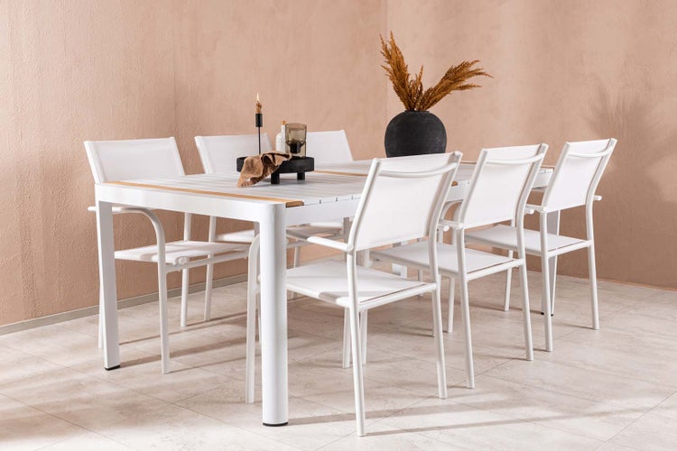 Togo Gartenset Tisch 100x200cm weiß, 6 Stühle Santorini weiß. 100 X 200 X 75 cm
