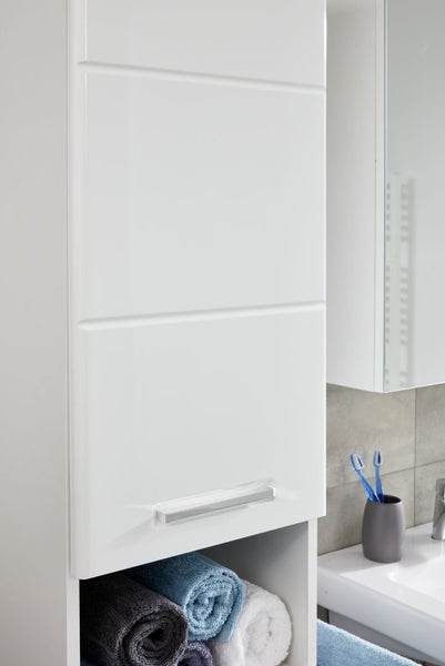 Monte Badmöbelset mit Bad Spiegelschrank weiß, weiß Hochglanz. 164 X 38 X 189 cm