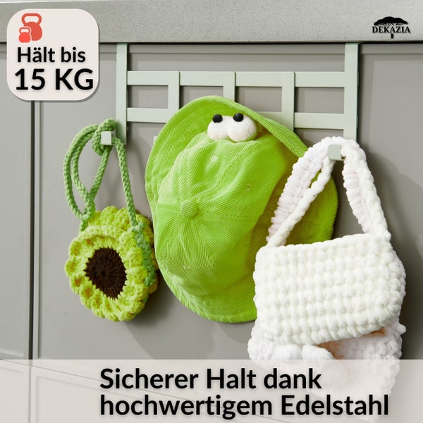 DEKAZIA® Türgarderobe zum Einhängen Grün | Türgarderobe Kinderzimmer bunt Kleiderhaken Tür Haken Tür Hakenleiste Innenseite Tür Garderobe Türhakenleiste Türhänger Garderobenhaken Kinder Türhaken