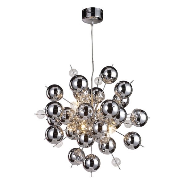 Moderne Hängeleuchte mit verchromten und klaren Kugeln
