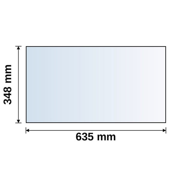 Masszeichnung eines rechteckigen Elements mit einer Breite von 635 Millimetern und einer Höhe von 348 Millimetern.