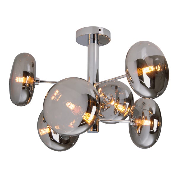 Deckenleuchte ORION smoky, Ø ca. 53 cm, aus chromfarbenem,  rostfreiem Stahl und Rauchglas, G9-Sockel, Beleuchtung für Wohnzimmer, Esszimmer oder Büro.