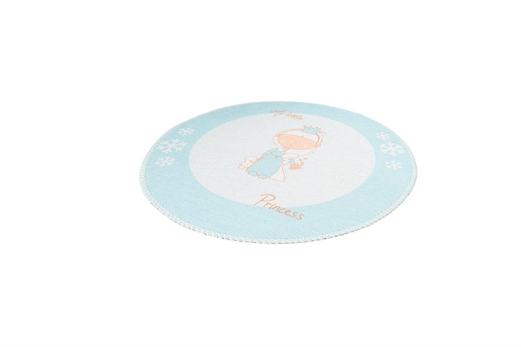 Runder Kinderteppich mit Prinzessinnen-Motiv, Schneeflocken und dem Schriftzug My little Princess