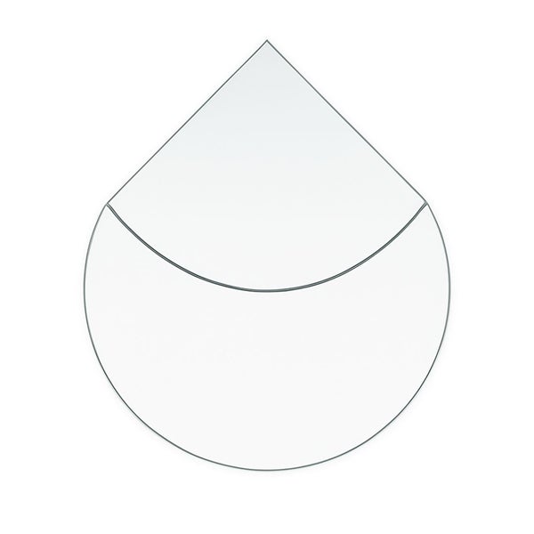 Funkenschutzplatte aus Glas in Tropfenform für Kaminöfen.