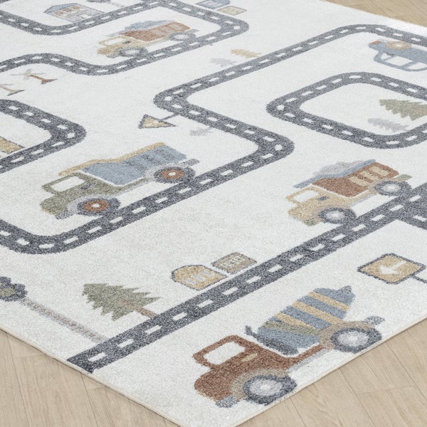 Maschinenwaschbarer Kinderteppich Auto-Rennstrecke Beige/Grau 120x170 cm VROOMVILLE