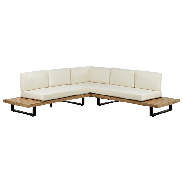 Garten Ecksofa mit Tisch 5-Sitzer MYKONOS rechtsseitig zertifiziertes Akazienholz Cremeweiß