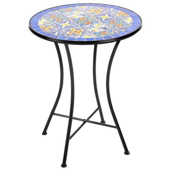 Beistelltisch mit Mosaikmuster auf der Tischplatte und Metallgestell