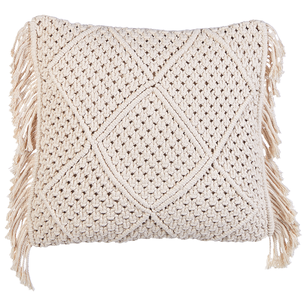 Dekokissen aus Makramee mit Fransen