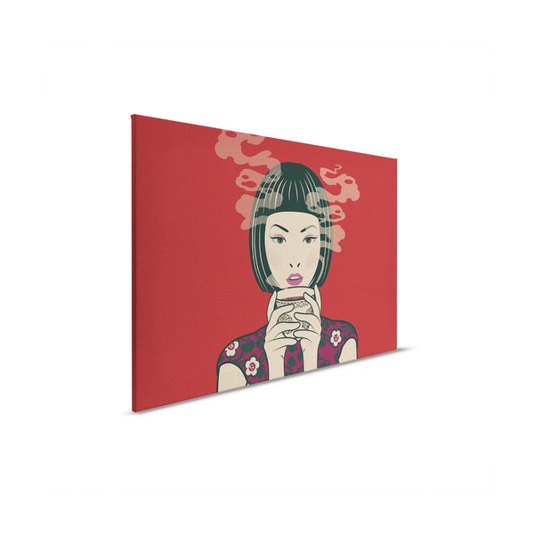 Dekorative Leinwand mit asiatischem Frauenmotiv und Tasse