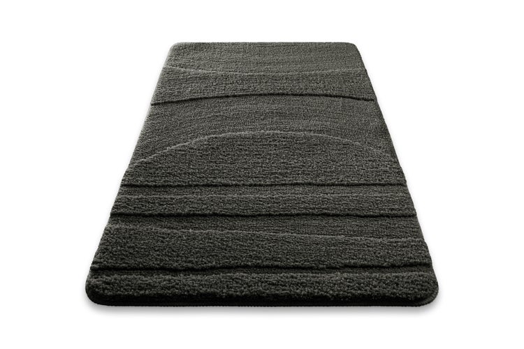 Badematte in Anthrazit mit Wellenstruktur, rechteckig und weich.