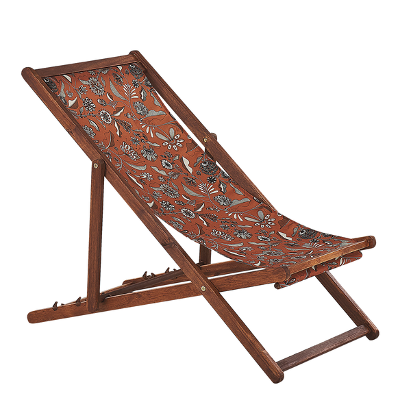 Set mit 2 klappbaren Liegestühlen ANZIO mit Ersatzstoffen Blumenmuster Akazienholz Dunkelbraun