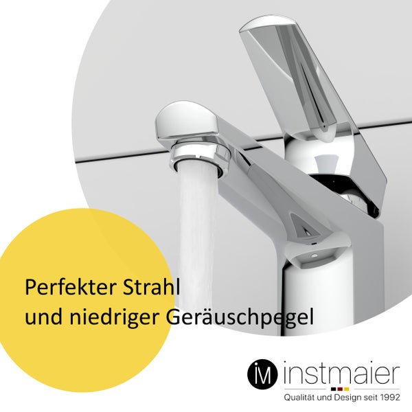 instmaier Waschtischarmatur B2 | hochwertige Mischdüse | Wasserhahn Bad mit Bohrung für Exzentergestänge | Badezimmer Armatur Chrom | mit Zentralverschraubung | Für Lochdurchmesser von 35-50mm