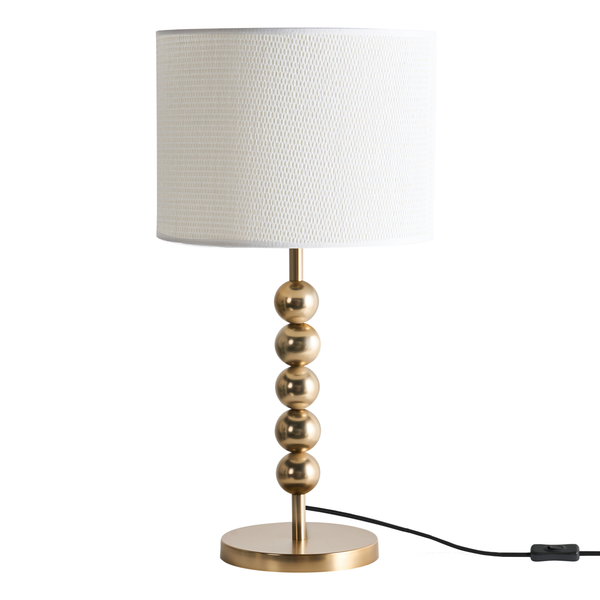 Dekorative Tischleuchte mit Stoffschirm und Kugelfuß