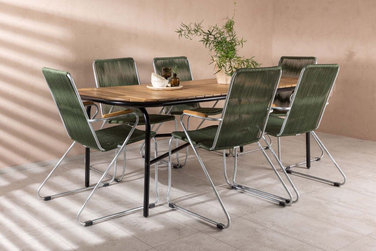 Holmbeck Gartenset Tisch 90x200cm natur, 6 Stühle Bois grün. 90 X 200 X 75 cm
