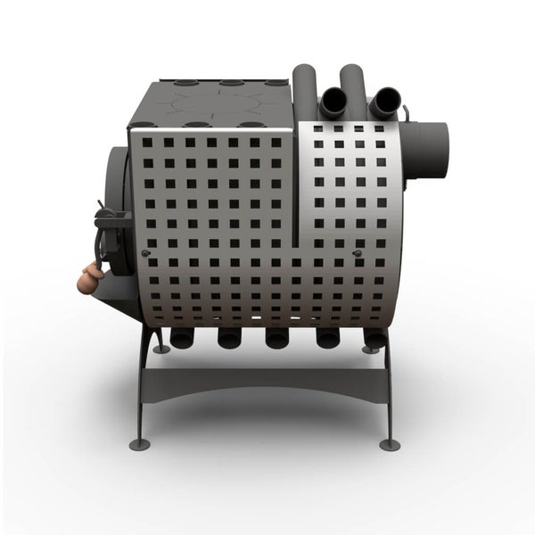 Holzofen mit quadratischem Lochmuster