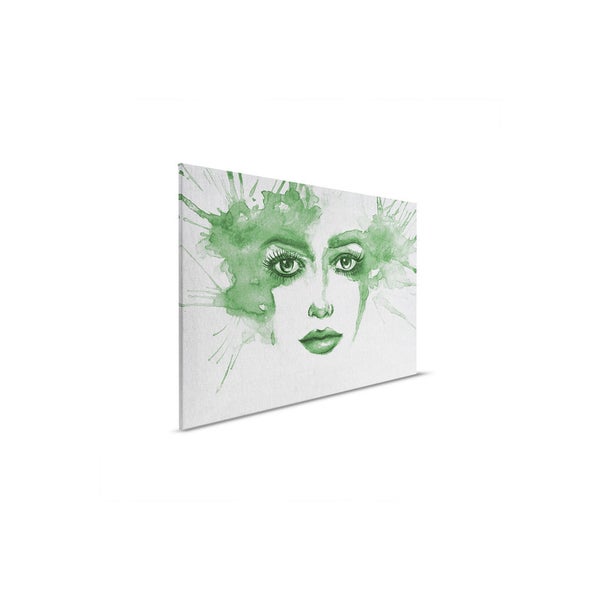 Leinwandbild mit grünem Aquarellgesicht