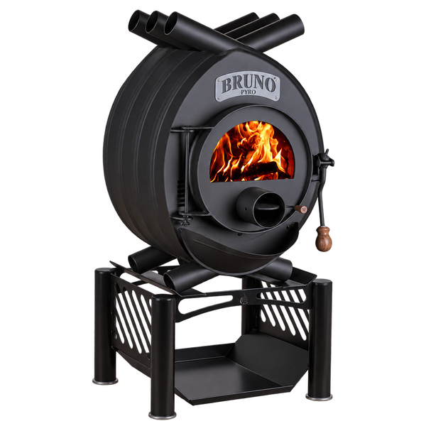 Bruno Pyro Kaminofen aus Stahl mit Holzfeuer und Untergestell