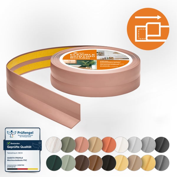 Quest Weichsockelleiste Selbstklebend 30 x 30 mm, PVC, Flexibel, Hellbraun, 5 Meter