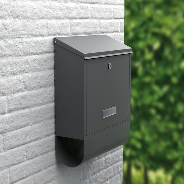 BASI Stahl Briefkasten Anthrazit edle matte Oberfläche mit integriertem Zeitungsfach und Namensschild inklusive Befestigungsmaterial und 2 Zylinderschlüsseln Einwurf DIN C4