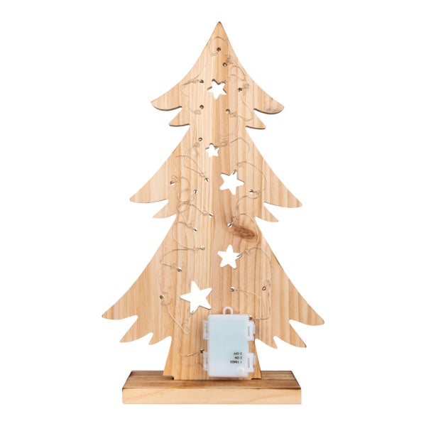 Dekorativer Weihnachtsbaum aus Holz mit Beleuchtung für eine festliche Atmosphäre