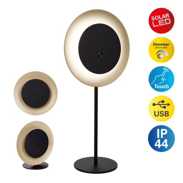 LED-Solarleuchte mit Dimmfunktion, Touchfunktion und USB-Anschluss