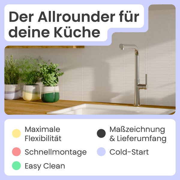 Küchenarmatur vor Küchenspüle mit Pflanzen