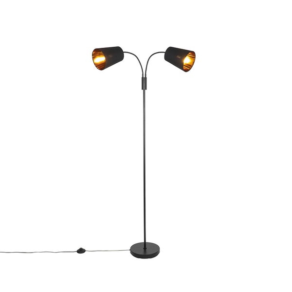 QAZQA - Moderne Stehlampe schwarz 2-Licht - Carmen I Wohnzimmer I Schlafzimmer - Stahl Länglich - LED geeignet E14