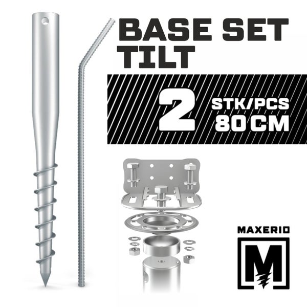 MAXERIO® 80 cm 2er Base-Set TILT + Konsole Schraubfundament Bodenhülse Erdanker Erdschraube Einschraubhülse Erdschraubenfundament Bodenanker Schraubanker Fundament für Gartenhaus Terrasse Sauna Gewächshaus
