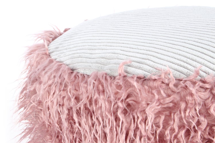 Pouf, Fellpouf Hocker modern Rosa / Grau Rund Ø 45 cm