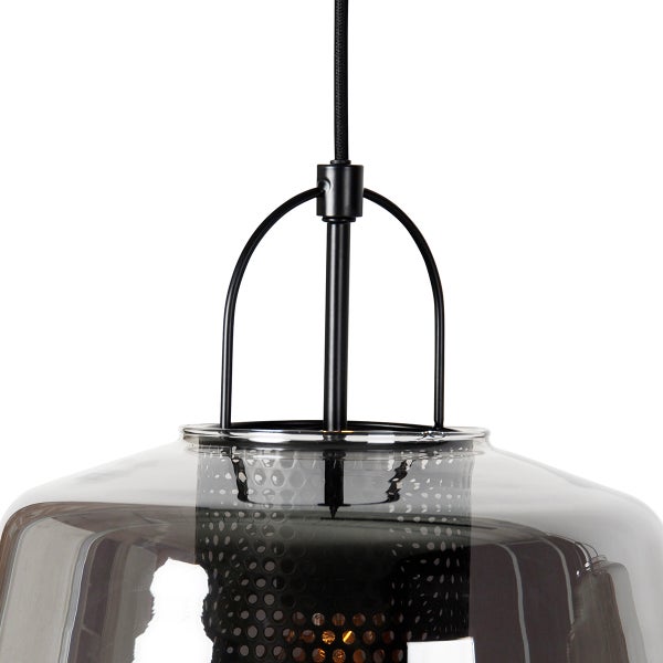 Hängelampe schwarz mit Rauchglas 30 cm länglich 3-flammig - Kevin