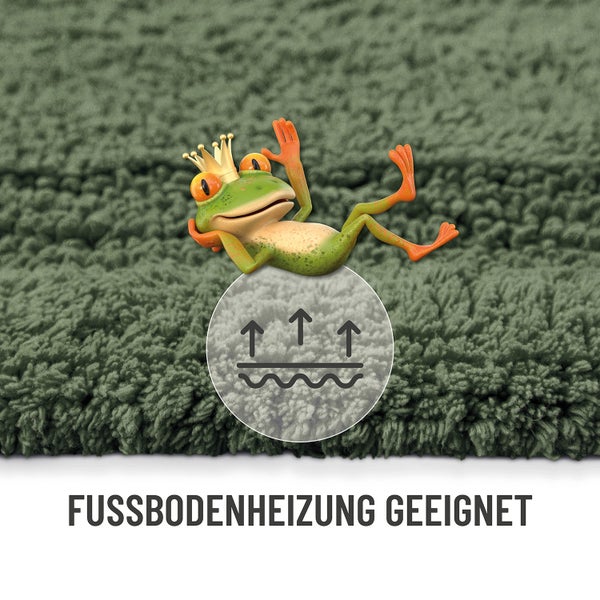 Hochflor-Badteppich geeignet für Fußbodenheizung.