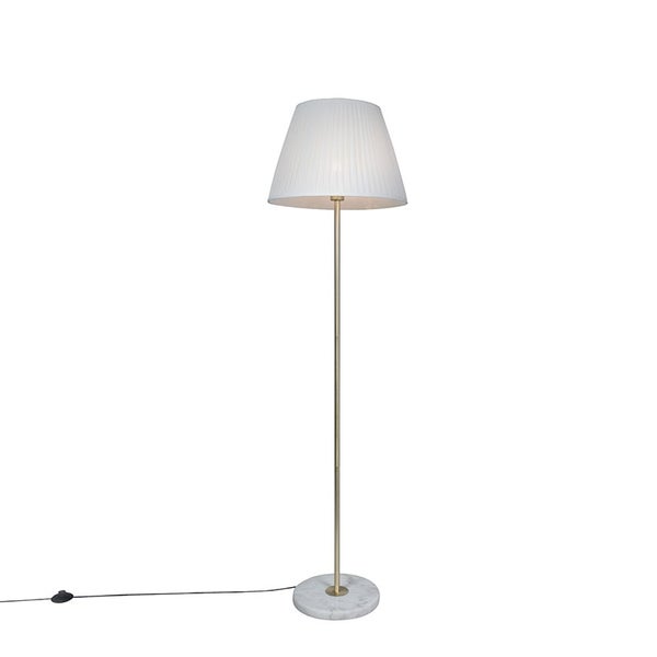 QAZQA - Retro Retro Stehleuchte I Stehlampe I Standleuchte I Lampe I Leuchte Messing mit Plissee Schirm creme 45 cm - Kaso I Wohnzimmer I Schlafzimmer - Stahl Rund - LED geeignet E27