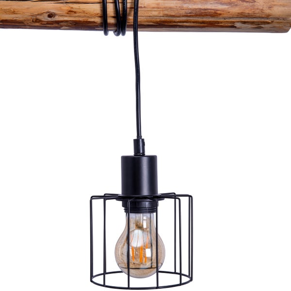 4er Pendelleuchte WOODLAND,  Hängelampe, Metall und Holz in Schwarz, und natur- E27-Fassung, für Esszimmer, Wohnzimmer, Diele oder Büro, 100 cm lang